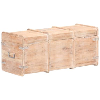Row of three wooden chests aligned, showing side view and latches.