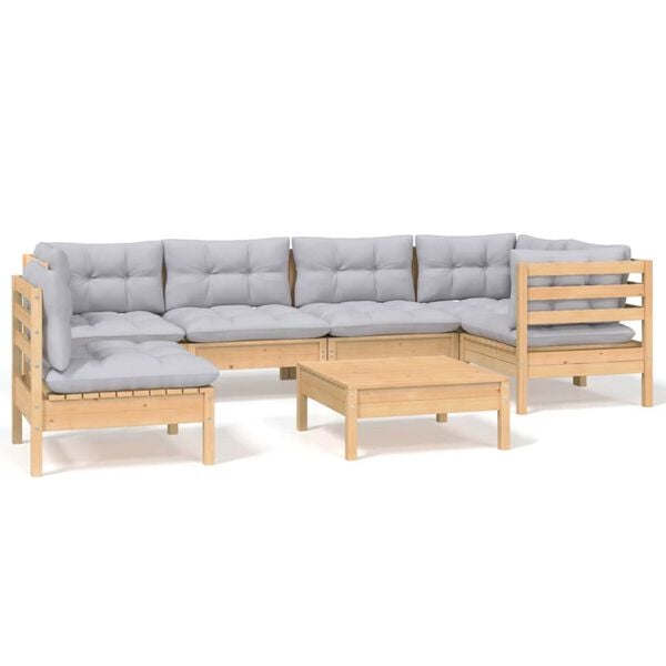 vidaXL Garden Lounge Set Grey Solid Pinewood 7 Piece Set Modular