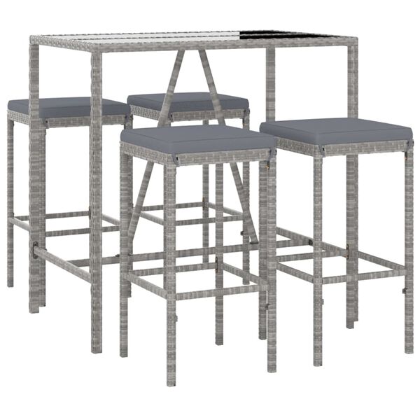 vidaXL Garden Bar Set Grey PE rattan, powder-coated steel, tempered glass