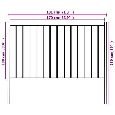vidaXL Fence Panel with Posts Powder-coated Steel 5.6'x3.3' Black