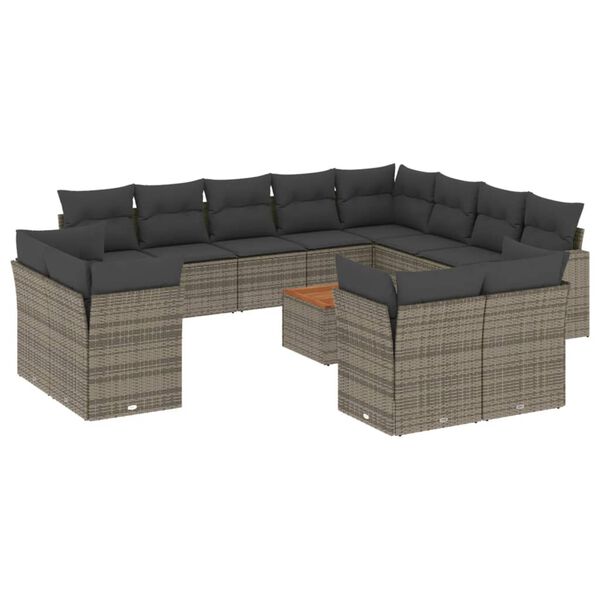 vidaXL Garden Sofa Set Grey PE Rattan Large Adjustable Armrests