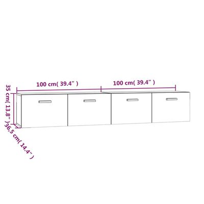vidaXL Wall Cabinets 2 pcs Black 39.4"x14.4"x13.8" Engineered Wood