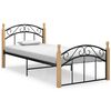 vidaXL Bed Frame Black and Natural Powder-coated Metal, Solid Oak Wood