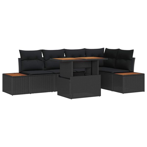vidaXL Garden Sofa Set with Storage 6 pcs Black Poly rattan