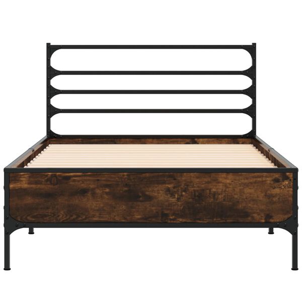 vidaXL Bed Frame Smoked Oak Engineered Wood and Metal Twin Modern