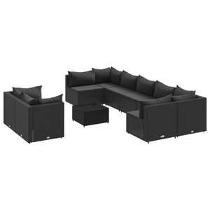 vidaXL Patio Sofa Set Set of 9 Black PE rattan, Powder-coated steel