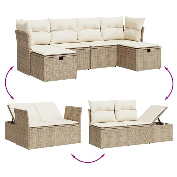 vidaXL Garden Sofa Set Beige Poly Rattan, Powder-Coated Steel Modular