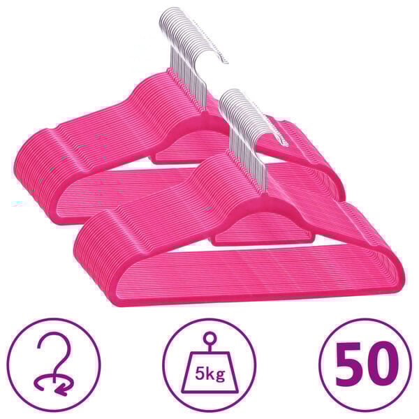 vidaXL Hanger Set of 50 Pink ABC plastic, zinc alloy, velvet Standard