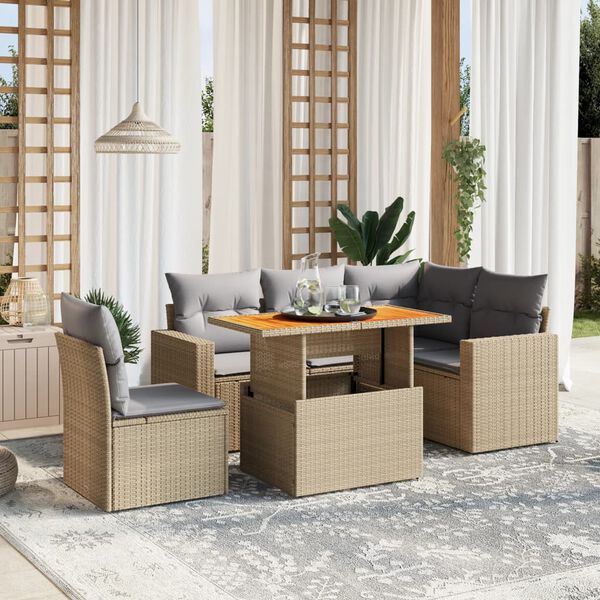 vidaXL Garden Sofa Set Beige PE Rattan Large Adjustable Armrests