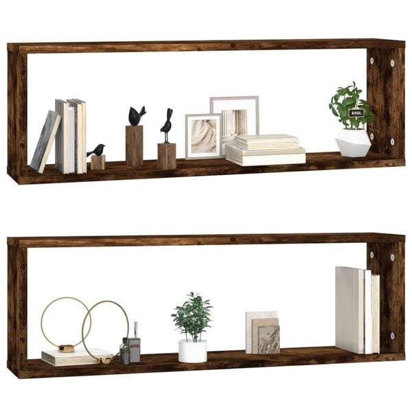 vidaXL Wall Cube Shelf Set of 2 Smoked Oak Engineered Wood Medium