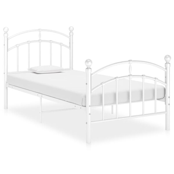 vidaXL Bed Frame White Powder-coated metal Single Durable Bed Frame