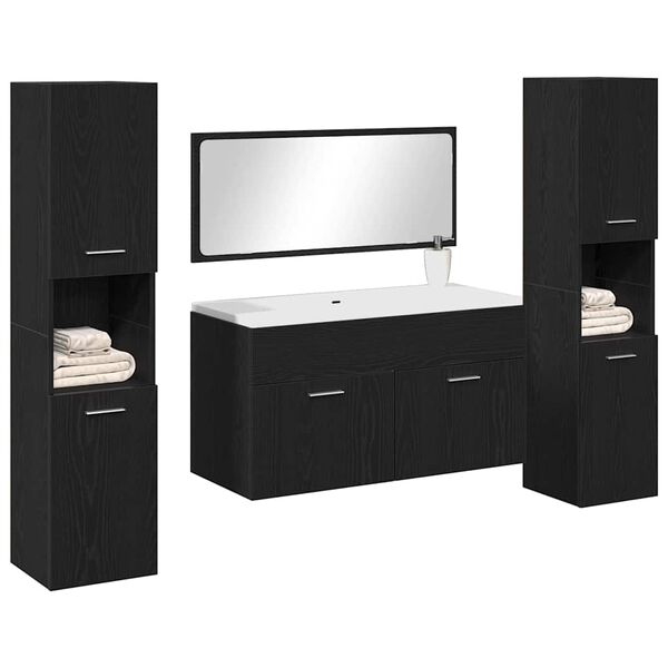 vidaXL Bathroom Furniture Set 4 pcs Black Oak Engineered Wood