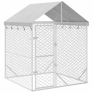 vidaXL Outdoor Dog Kennel Silver Galvanized steel, Polyethylene
