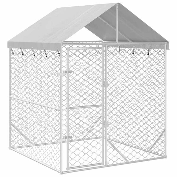 vidaXL Outdoor Dog Kennel Silver Galvanized steel, Polyethylene