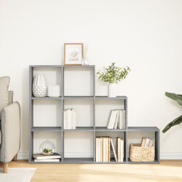 vidaXL Room Divider Bookcase Grey Sonoma Engineered wood 3-Tier