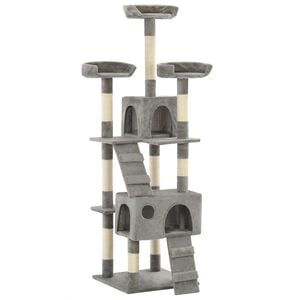 vidaXL Cat Tree Grey Particle board, plush, sisal rope 5.6 ft tall