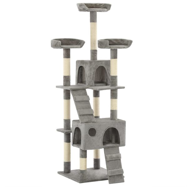 vidaXL Cat Tree Grey Particle board, plush, sisal rope 5.6 ft tall