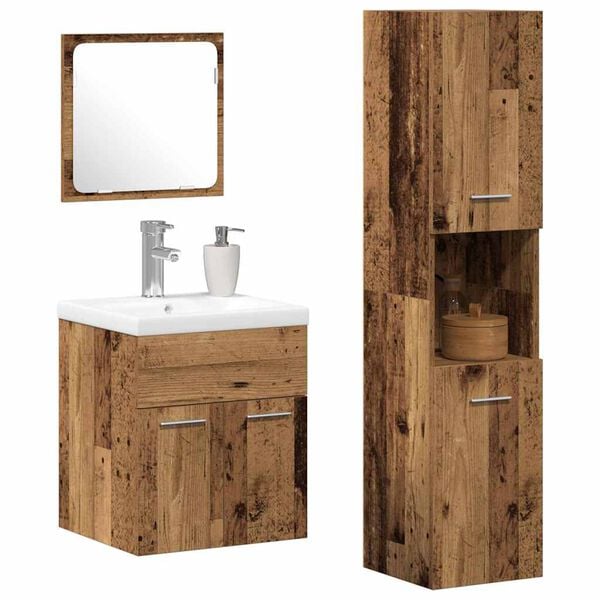vidaXL Bathroom Furniture Set with Door 4 pcs Old Wood Engineered Wood