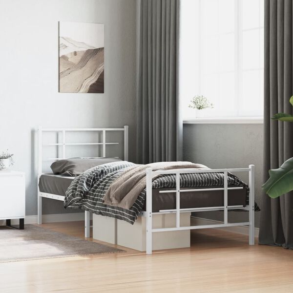 vidaXL Metal Bed Frame without Mattress with Footboard White 35.4"x78.7"