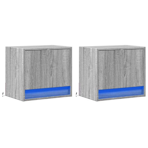 vidaXL Wall-mounted Bedside Cabinet Set of 2 Gray Sonoma Engineered wood