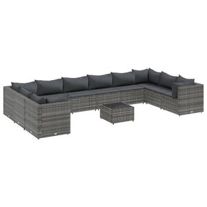 vidaXL Patio Lounge Set Grey PE rattan, powder-coated steel, tempered glass