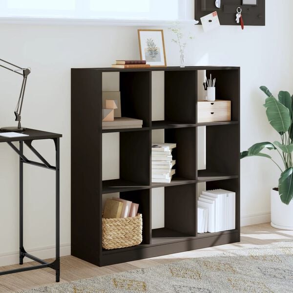 vidaXL Bookcase Black Engineered wood Medium Bookcase Rectangular