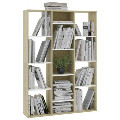 vidaXL Room Divider/Book Cabinet White and Sonoma Oak 39.4"x9.4"x55.1" Engineered Wood