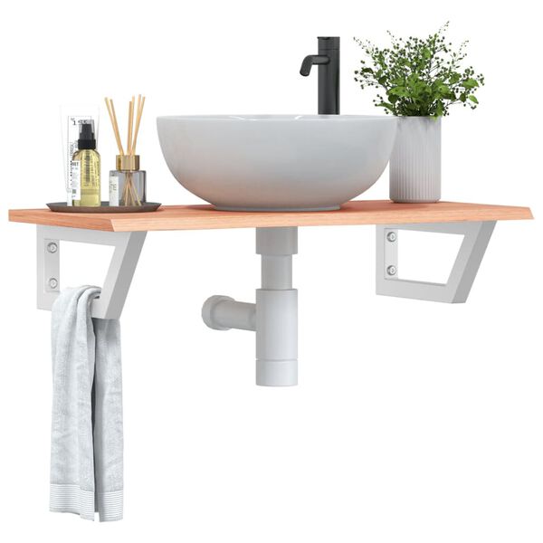 vidaXL Basin Shelf Light brown and white Solid oak wood and steel
