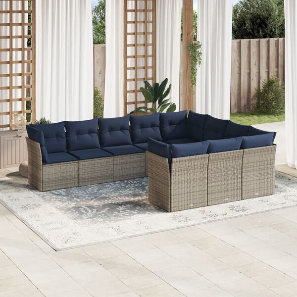 vidaXL 10 Piece Patio Sofa Set with Cushions Gray Poly Rattan