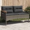 vidaXL Patio Bench with Cushions 45.7x24.6x29.1" Grey Poly Rattan