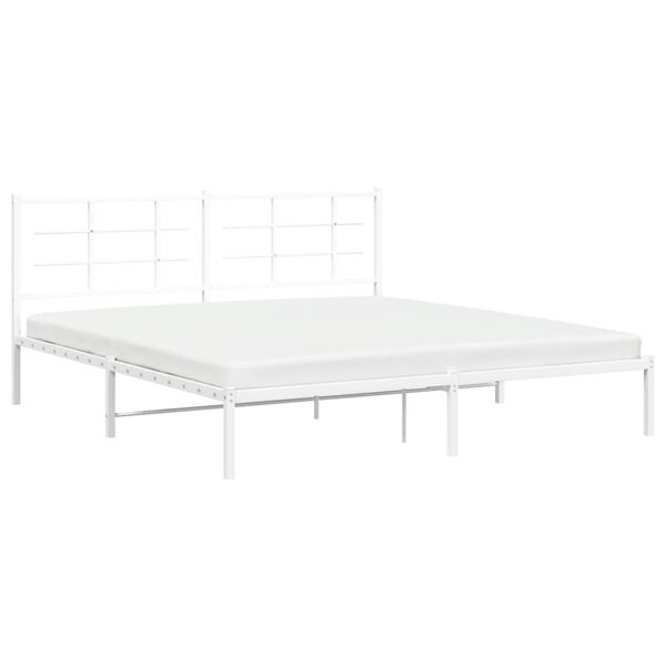 vidaXL Bed Frame White Powder-Coated Steel Double Bed Frame