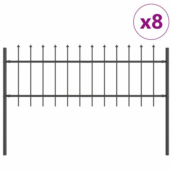 vidaXL Garden Fence 8 pcs Grey 44.62 x 1.97 ft Powder-coated Steel