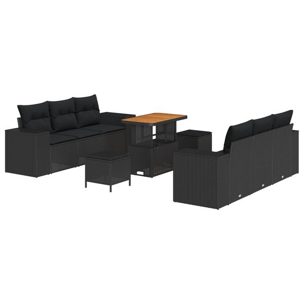 vidaXL Garden Sofa Set with Cushion 9 pcs Black Poly rattan