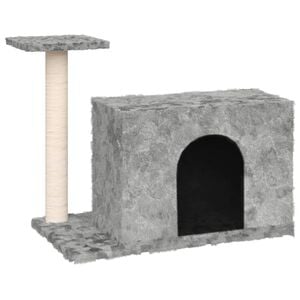 vidaXL Cat Tree Light Gray Engineered Wood, Plush, Sisal Medium Durable