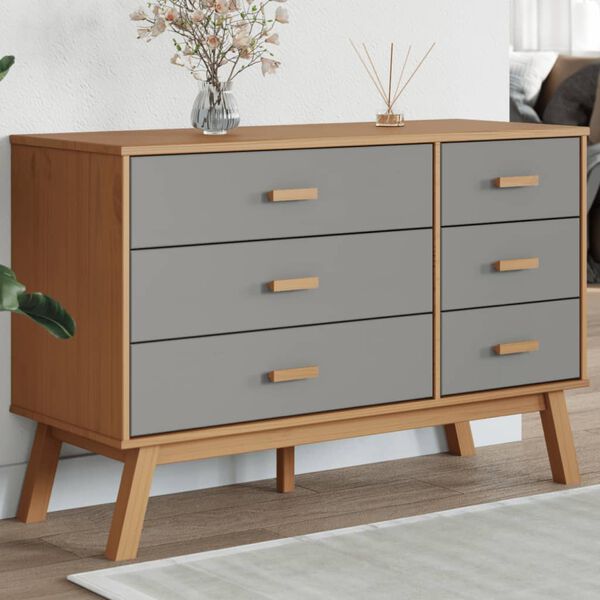 vidaXL Drawer Cabinet Grey and Brown Solid Pine Wood, Engineered Wood
