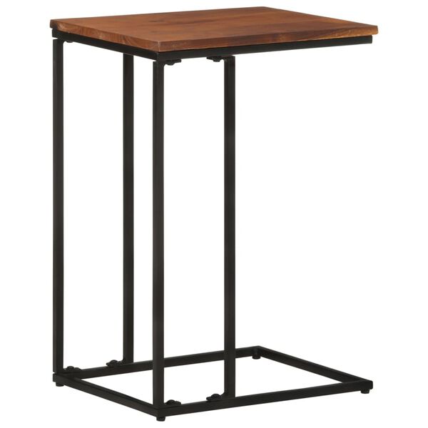 vidaXL Side Table Brown and Black Solid Acacia Wood, Powder-Coated Iron