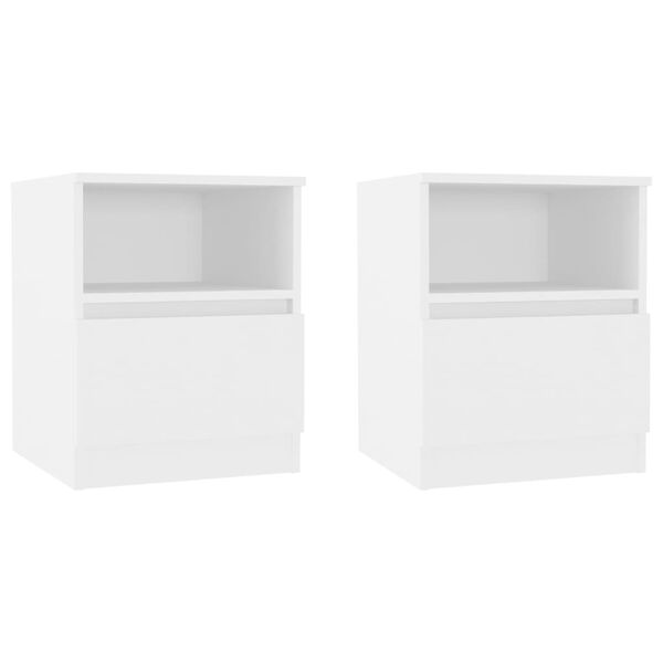 vidaXL Bed Cabinet Set of 2 White Engineered wood Medium Bed Cabinet
