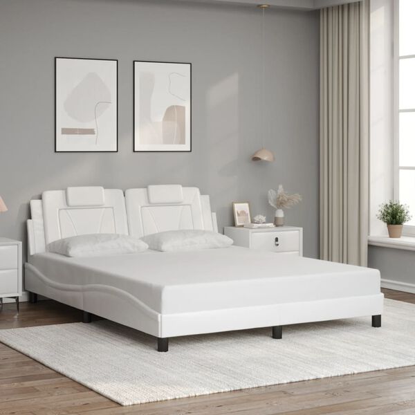 vidaXL Bed Frame "Viana" with LED without Mattress White 59.8"x79.9"