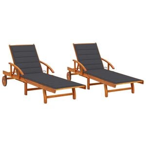 vidaXL Sun Lounger Anthracite cushion, Natural wood Solid acacia wood