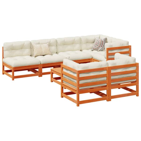 vidaXL Garden Sofa Set Wax Brown, Cream White