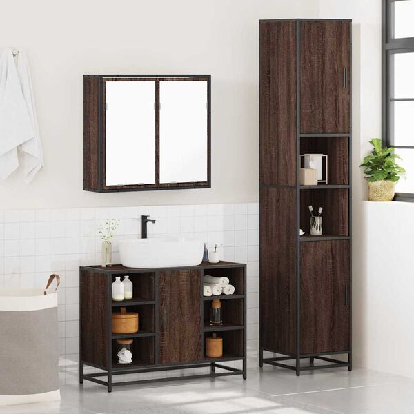 vidaXL Bathroom Furniture Set Brown Oak Engineered wood, metal, glass