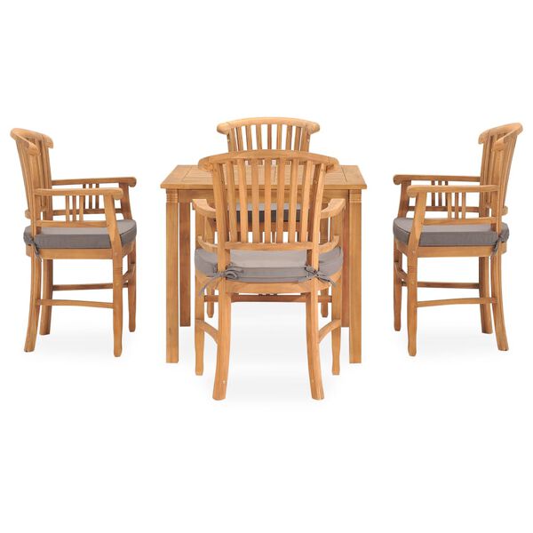vidaXL 5 Piece Patio Dining Set with Cushions Solid Teak Wood