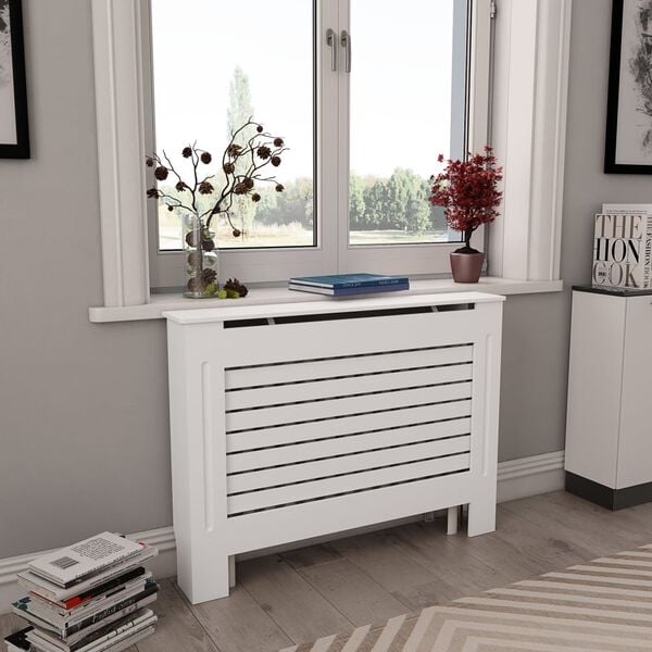 vidaXL Radiator Covers 2 pcs White 44.1"x7.5"x32.1" MDF