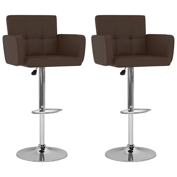 vidaXL Bar Stool Set of 2 Brown Artificial leather, Steel Footrest