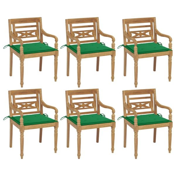 vidaXL Batavia Chair Set of 6 Natural wood Teak wood Standard