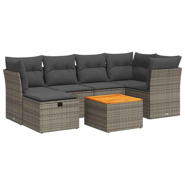 vidaXL Garden Sofa Set Grey PE Rattan Large Adjustable Feet