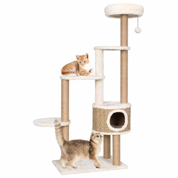 vidaXL Cat Tree Beige Flakeboard, Plush, Seagrass Tall Storage