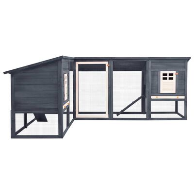 vidaXL Outdoor Rabbit Hutch with Run Gray and White Solid Fir Wood