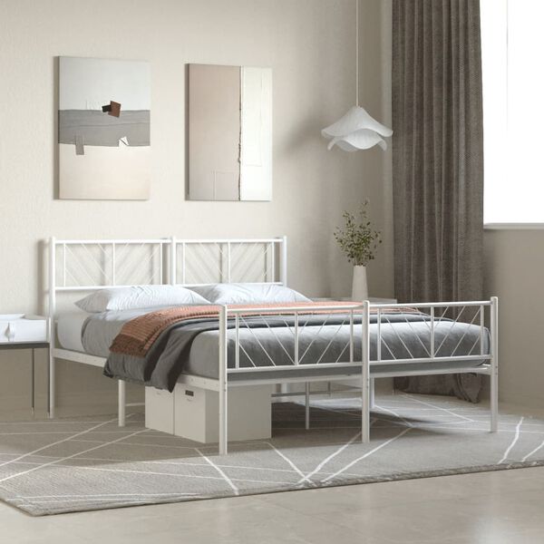 vidaXL Metal Bed Frame White Powder-Coated Steel Full Metal Bed Frame