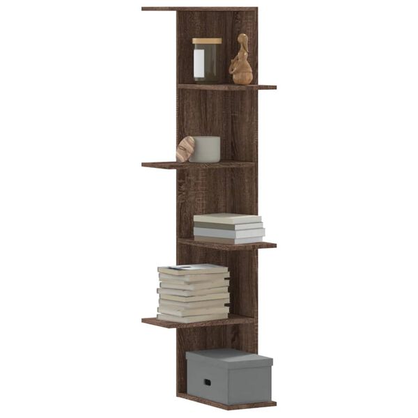 vidaXL Wall Corner Shelf Brown Oak Engineered wood Medium Wall mounting